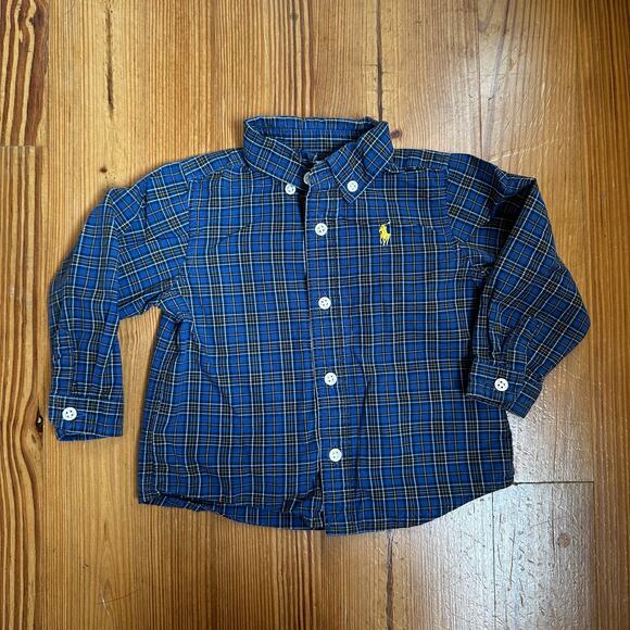Ralph Lauren blue plaid long sleeve button up shirt SIZE 6M - Picture 1 of 4